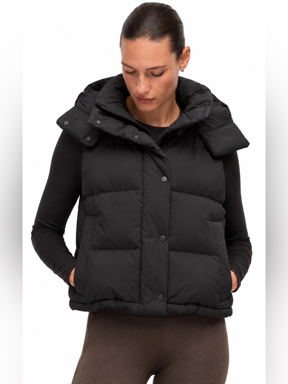 NWOT Lululemon Black Wunder Puff 600-Down-Fill Cropped Vest w/Pockets | Size 4